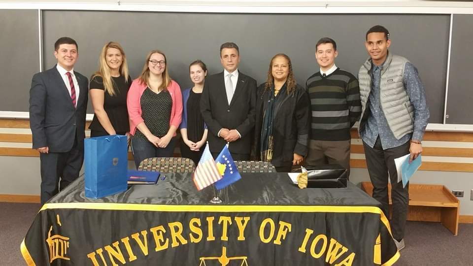 UICHR Director Adrien Wing and students with Kosovo Ambassador Durmishi