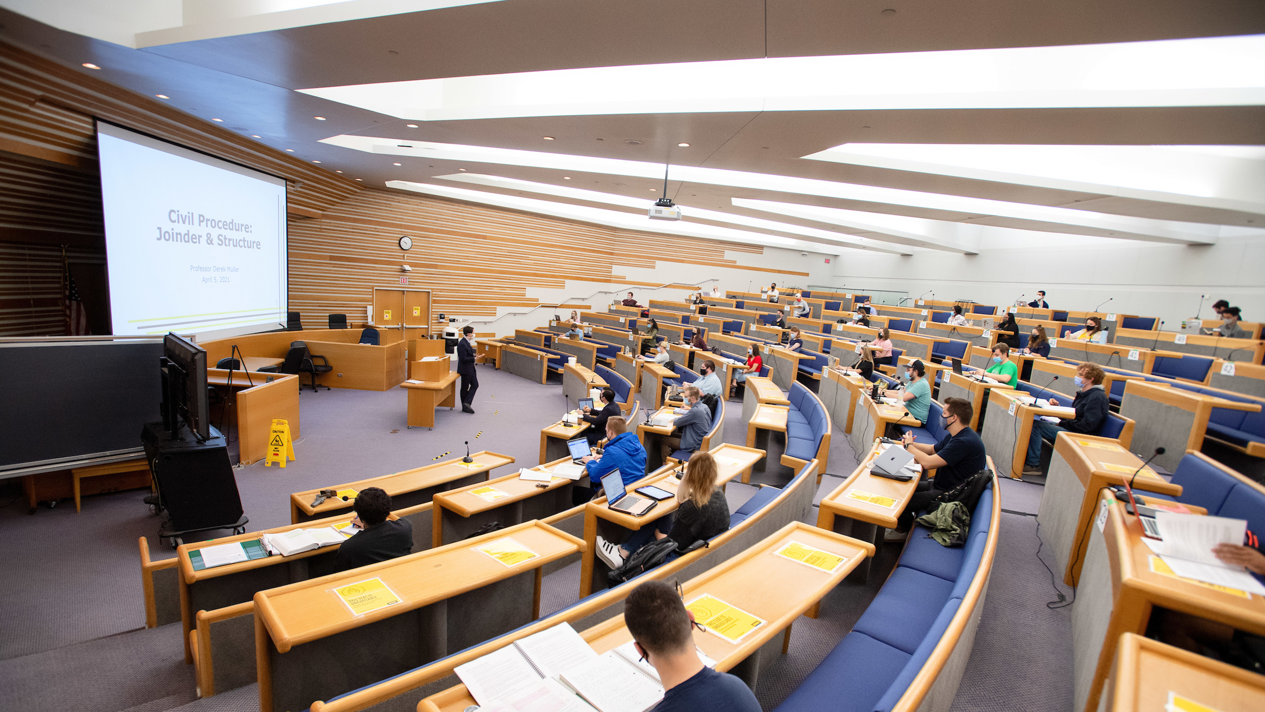 Classroom setting in Levitt Auditorium with Professor Derek Muller