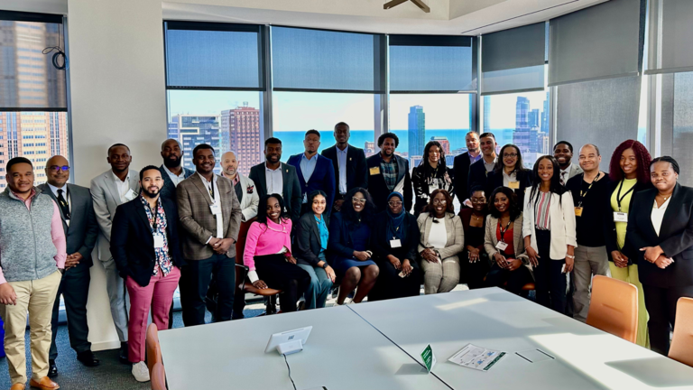 A group photo of all those in attendance at Back to Iowa in Chicago.